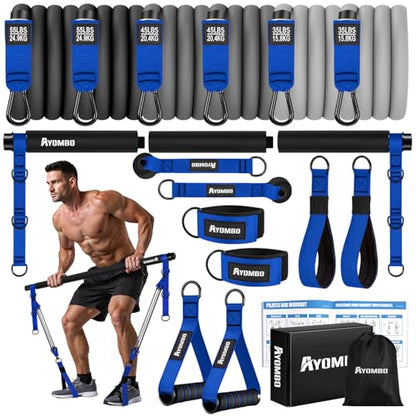 Ayombo Pilates Equipment, Heavy Duty Pilates Bar Kit with Resistance Bands, Portable Gym Adjustable Exercise Bands, Home Squat Training, Arm, Abs, Waist, Chest Strength Workout Equipment for Men - style: 270lbs
