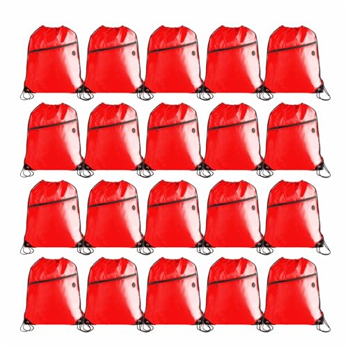 CODOBON Lightweight Drawstring Backpack with 2 Compartments – Holds 14" Laptop & Shoes | Foldable to Phone Size, Zip Pocket with Cable Port | Economical for Gym, Travel, Men Women (20, Red) - color: Red