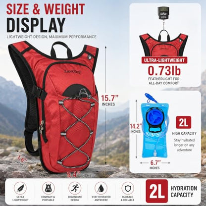 Zavothy Hydration Backpack with 2L Hydration Bladder Water Backpack for Hiking Hydration Pack for Running Cycling Hiking - color: Red