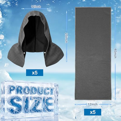 Honoson 20 Pcs12x25 Inch Cooling Hoodie Towel Bulk for Neck and Face 40x12 Inch Quick Dry Sweat Towels Instant Ice Cold Towel for Hot Weather Run Yoga Gym(Dark Gray) - color: Dark Gray