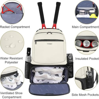 Ytonet Tennis Bag Tennis Backpack for Women Men 2 Rackets - color: Beige