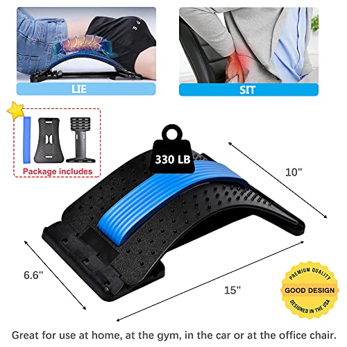 JUMPOW Back Stretcher for Lower Back Pain Relief, 4 Level Adjustable Lumbar Back Cracker Board for Scoliosis, Spine Decompression, Sciatica - color: Black, Blue-4 Level
