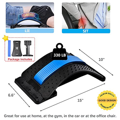JUMPOW Back Stretcher for Lower Back Pain Relief, 4 Level Adjustable Lumbar Back Cracker Board for Scoliosis, Spine Decompression, Sciatica - color: Black, Blue-4 Level