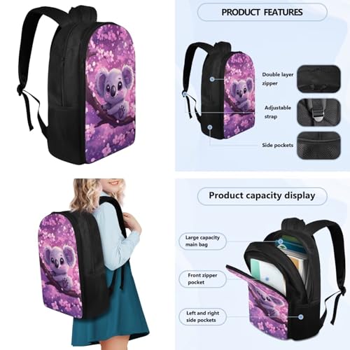 Flashideas Cherry Blossom Koala Backpack for Girls Kids Backpack with Lunch Box 32 oz Water Bottle and Water Bottle Bag 4Pcs Set 17" Cute Bookbag with Compartments for School Lightweight School Bag - color: Cherry Blossom Koala