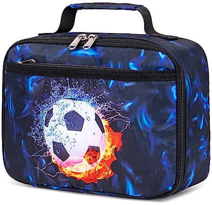 LEDAOU Lunch Box Kids Boys Girls Lunch Bag Insulated Lunch Box Toddler Reusable Lunchbox for School Picnic Hiking (Soccer Blue) - color: Soccer Black Blue