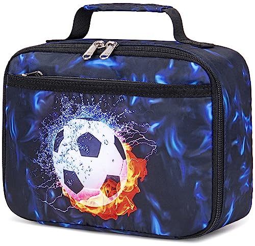 LEDAOU Lunch Box Kids Boys Girls Lunch Bag Insulated Lunch Box Toddler Reusable Lunchbox for School Picnic Hiking (Soccer Blue) - color: Soccer Black Blue