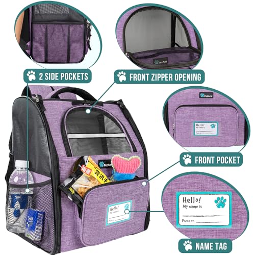 PetAmi Dog Backpack Carrier for Small Medium Dogs Large Cats up to 18 lbs, 2 Side Entry, Structured No-Collapse Frame, Airline Approved Ventilated Pet Backpack for Hiking Camping Travel, Purple - color: Heather Purple