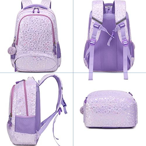 Meisohua School Backpack for Girls Large Fluffy Bookbag for Kids Teens School Bags for Girl Primary Middle School Casual Daypack - color: Furry Heart Purple
