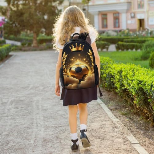 Golden Crown Soccer Backpack, Durable Polyester Daypack with Laptop Compartment, Reinforced Bottom, Adjustable Shoulder Straps And Multi Pockets for Travel And Daily Use - color: Golden Crown Soccer
