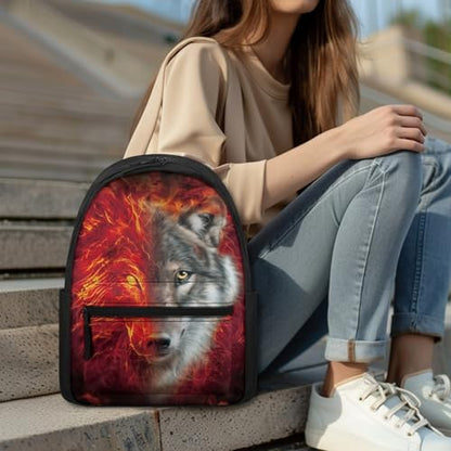 AFPANQZ Teenagers Rucksacks Breathable Large Capacity Rucksacks Cool Wolf Rucksack sfor Kids Boys Middle School - color: Wolf Fire