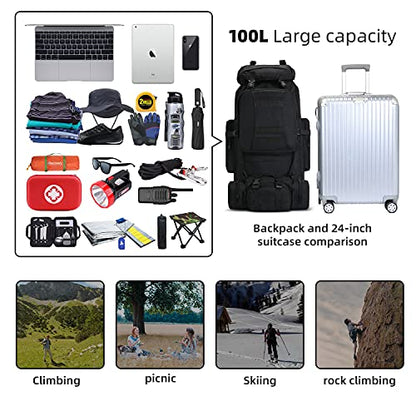 100L Camping Hiking Backpack,Molle military Tactical rucksack backpack,Waterproof Lightweight Hiking Backpack (Black) - color: Black