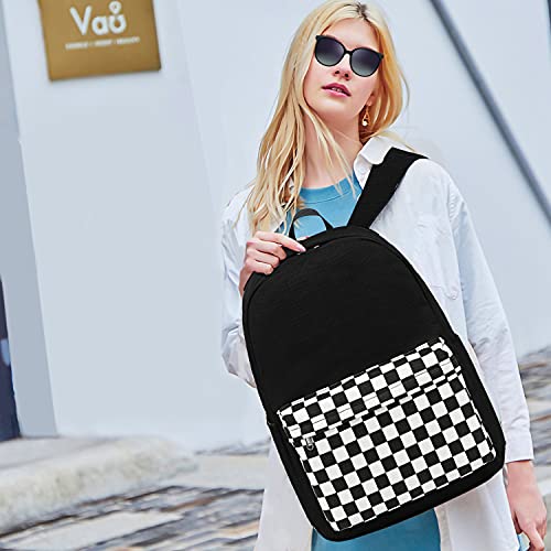 CAMTOP Girls Backpack with Lunch Box Set, Cute Bow School Backpack for Kids, 3-in-1 Lightweight Lunch Bag and Pencil Pouch - color: Black White Grid