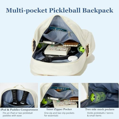 Pickleball Bag Backpack Fits 2 to 6 Paddles, Large Pickle ball Bags for Men and Women with Shoe Compartment and Fence Hook, Great Pickleball Gifts - color: Beige