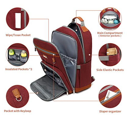 Diaper Bag Backpack, Large Baby Nappy Bags with Portable Changing Pad for Boys and GirlsMultifunction Travel Baby Bag for Moms Dads, Shower Gifts Waterproof and Stylish，Red - color: Red