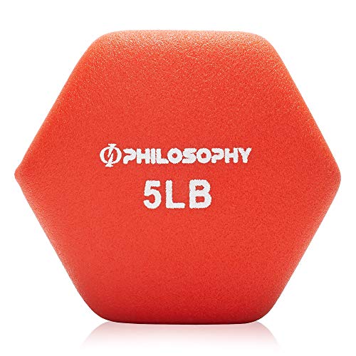 Philosophy Gym Set of 2 Neoprene Dumbbell Hand Weights, Hexagon Shape - style: Red 5 lb Pair