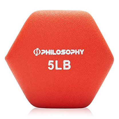 Philosophy Gym Set of 2 Neoprene Dumbbell Hand Weights, Hexagon Shape - style: Red 5 lb Pair