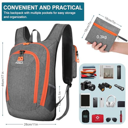 Esup 15L Small Hiking Backpack Foldable Lightweight Travel Day Pack Packable Camping Backpack for Women Men (Gray) - color: Gray