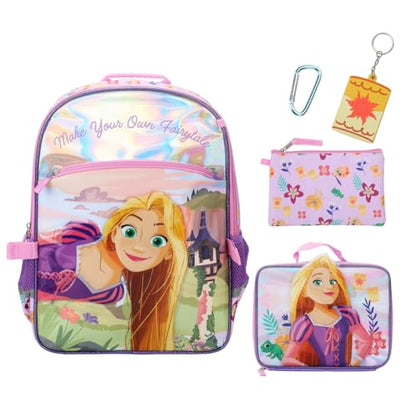 BIOWORLD Girls Tangled Make Your Own Fairy Tale Kids Four-Piece School Backpack (Little Kid/Big Kid) Pink One Size