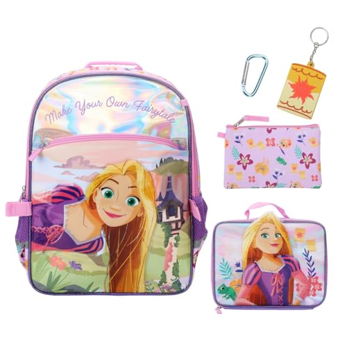 BIOWORLD Girls Tangled Make Your Own Fairy Tale Kids Four-Piece School Backpack (Little Kid/Big Kid) Pink One Size