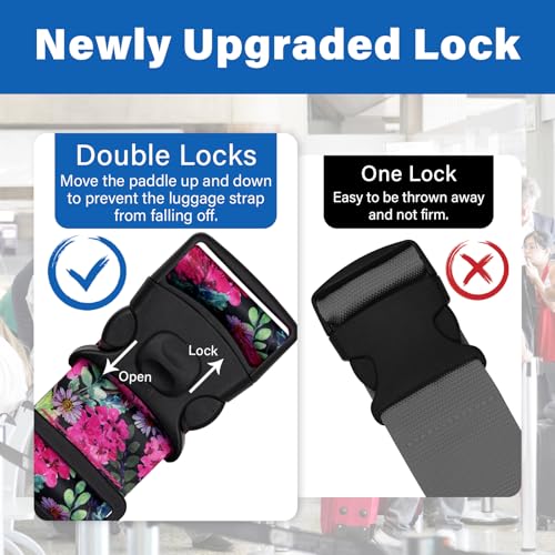 2 Pack Luggage Straps for Suitcases, Adjustable Travel Belt with Double Lock and Quick Release Buckle, Heavy Duty Nylon Bag Packing Strap, Bright Identifiers Business Travel Accessories-Pink Flowers - color: 24020 Pink Flowers