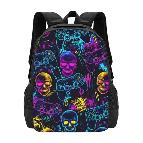 Ergonomic Padded Backpack Graffiti Skeleton Skull Video Gaming Colorful, Anti Theft Spacious Travel Daypack Sturdy Polyester Bag for Commute Gym Outdoor Leisure Use - color: Design (1325)