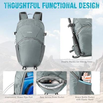 G4Free Hiking Backpack with Thickened Back Panel Packable 25L Lightweight Foldable Travel Daypack for Men Women(Grey) - color: Grey
