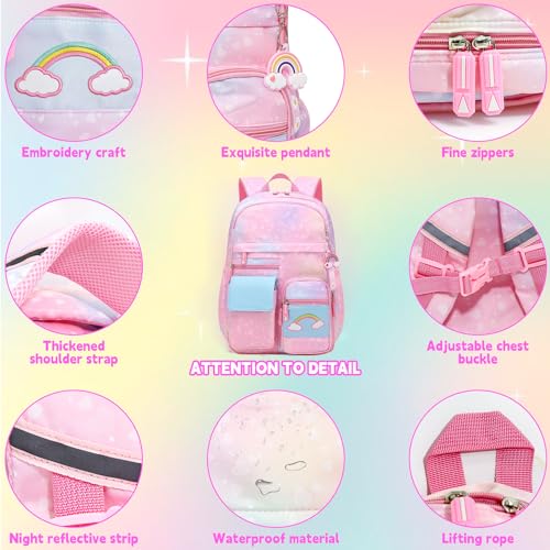 School Backpack for Girls Rainbow Cute Kids Backpack for Back to School Laptop Travel Bag With pencil Case (Pink set) - color: Pink Set