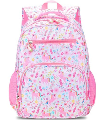 RHCPFOVR Kids Backpack for Girls - Girls Backpack 3-8 Ages Unicorn for Kids 15 Inch School Bookbag for Kindergarten Elementary School Bookbag for Girl 1st 2nd Grade - style: Pink Unicorn Garden
