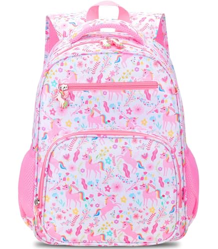 RHCPFOVR Kids Backpack for Girls - Girls Backpack 3-8 Ages Unicorn for Kids 15 Inch School Bookbag for Kindergarten Elementary School Bookbag for Girl 1st 2nd Grade - style: Pink Unicorn Garden
