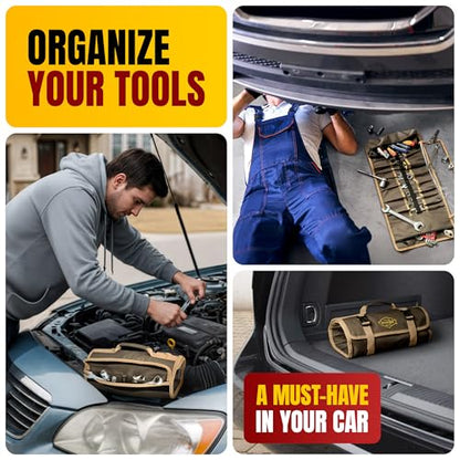 The Ryker Wrench Roll Up Bag Heavy-Duty Canvas Tool Organizer w/Clear PVC Wrench Cover, Heavy Duty Roll Up Tool Bag w/Multiple Pockets for Wrenches, Sockets, and Tools for Mechanics Gifts for Him - style: Wrench Roll Prtct