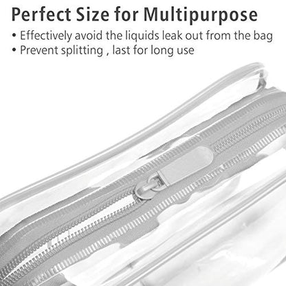 PACKISM Clear Makeup Bag, Waterproof TSA Approved Toiletry Bag Quart Size Bag, Clear Makeup Bags with Zipper Travel Cosmetic Bag, Carry on Airport Airline Compliant Bag, 3 Pack, Grey - color: Grey, size: Medium Set (Standard)
