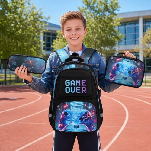 Scothen 3PCS Boys Backpack Set, Cool Backpack for Boys with Lunch Bag & Pencil Case, Kids School Bag Teen Boy Bookbag for Kindergarten Elementary Middle School with USB Charging Port - color: Sci-fi Realism