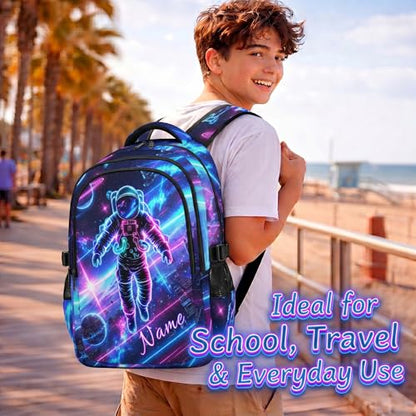 School Backpack Personalized Astronaut Backpacks for Kids Teens Students, Large Cool Custom Bookbag for Elementary Middle Senior High School - color: White