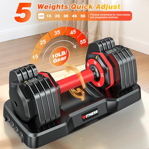 XDDIAS Adjustable Dumbbells Set of 2 for Strength Training, One-Hand Quick Adjust, 25/55/80/90 lbs Options, Anti-Slip Grip Handle, Compact Home Gym Weights for Men Women - color: Basic 5-Level 55LB Pair