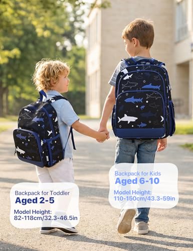 VASCHY Kids Backpacks, 12L Toddler & 17.5L School Backpacks, Lightweight Water-Resistant for Boys and Girls Ages 3-12 - color: Blue Sharks-s, size: Small