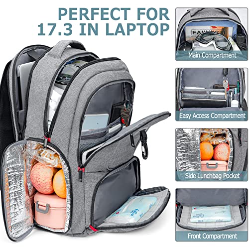 BIKROD Lunch Backpack, Insulated Cooler Lunch Bag Backpack, Large Travel 17.3 Laptop Back Pack Sturdy Computer College School Bookbag for Women Men for Men Women Work Hiking Picnic - color: Grey