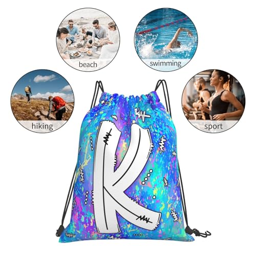 Drawstring Backpack Bag Sport Gym Sackpack Initial Blue Draw String Cinch Bags Bulk String Backpack Storage Bag for Women Men Letters K - color: Letters K
