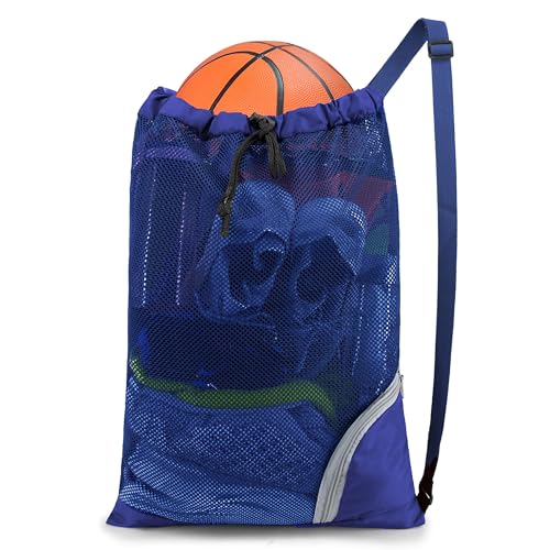 BeeGreen Mesh Drawstring Bag Swim Backpack for Beach Pool Sports Gym Draw String Cinch Bags for Swimming Soccer Basketball Gear Blue - color: Blue, style: Mesh Bag