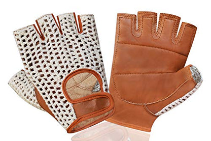 Retro Leather Crochet Cycling Gloves - Classic Tan - size: X-Small