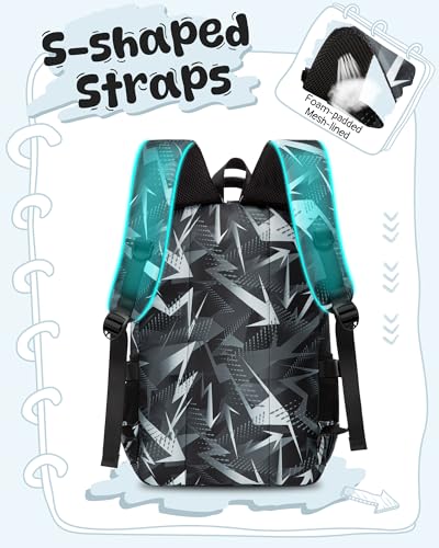 BLUEFAIRY Kids School Backpack for Boys Girls Ages 6-8 8-10 10-12 Elementary Middle School Book Bags with Laptop Compartment Mochilas Escolares para Niños Niñas de 8 10 12 Años (Black, Geometric) - color: Black