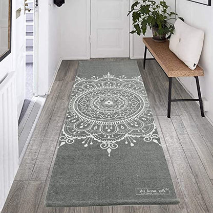 Hand Woven 100% Cotton Yoga Mat- Thick Handloom Made in India- for Gym Floor Exercise - Runner for Bedroom - color: Grey