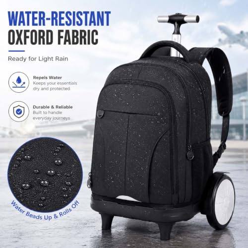 AGSDON Quiet Glide Rolling Backpack with Lunch Box Set - Large Wheel Water-Resistant Wheeled Bag for Business, Travel, and College | Black 3-in-1 Organizer Backpack - color: Reflective Black - Rolling Backpack