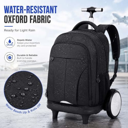AGSDON Quiet Glide Rolling Backpack with Lunch Box Set - Large Wheel Water-Resistant Wheeled Bag for Business, Travel, and College | Black 3-in-1 Organizer Backpack - color: Reflective Black - Rolling Backpack