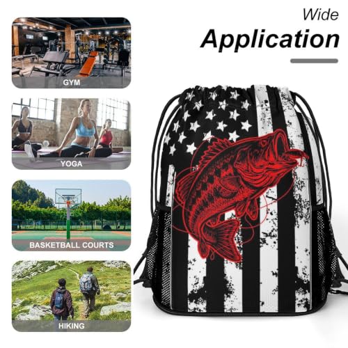 Fish Flag Drawstring Backpack Gym Bag With Shoe Compartment String Bag Sport Beach Swimming Sackpack For Women Men - color: Fish Flag