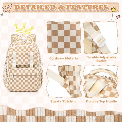 MUSEVOS Girls Backpack, Elementary Middle School Backpack, Large Capacity Kids Bookbag - color: Khaki