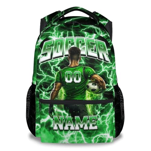 UNIKITTY Custom Soccer Backpack for Boys Kids Personalized School Bag with Name Number, 17 Inch Team Bookbag for Elementary Middle School Students Polyester Sports Back Pack - color: Green