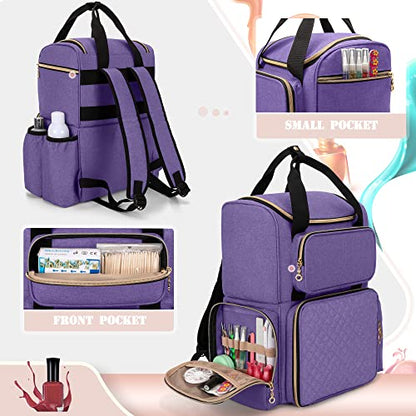 LUXJA Nail Polish Organizer (Backpack Version) Holds 70 Bottles and a Nail Lamp, Travel Nail Polish Storage with 2 Removable Cases and Tools Storage Pockets (Patent Pending), Purple - color: Purple