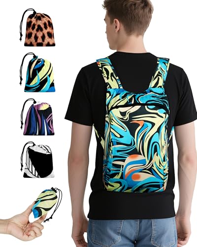Pocket-Sized Hiking Daypack, Fashion patterns Lightweight 2.8oz, Water resistant Backpack for Women Men Camping (Blue&Green swirl) - style: Blue&green Swirl