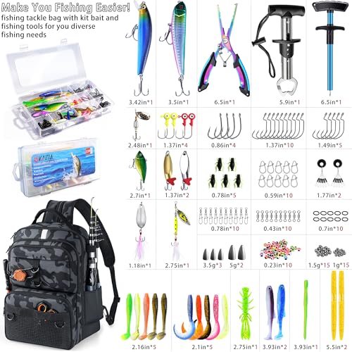 Fishing Backpack with Tackle Boxes and Rod Holder, 24L Fishing Sling Bag with Fishing Lures Kit, Fishing Gear Bag Gifts for Men Women - Camo Black Backpack - color: Camo Black