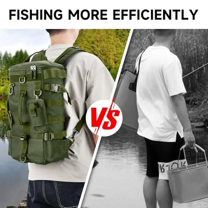KOMCLUB Fishing Bag Sling Tackle Storage Backpack Dark Green Fishing Gear Bag Outdoor Lightweight Water-Resistant Store Gear and Equipment - color: Green